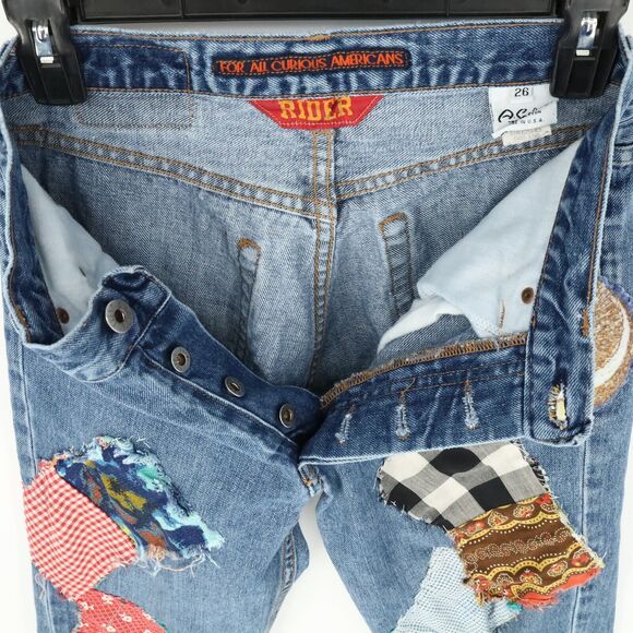 Agolde Jeans Womens 26 Waist Blue Cotton Denim Crop Customized Patchwork AG - Picture 15 of 16